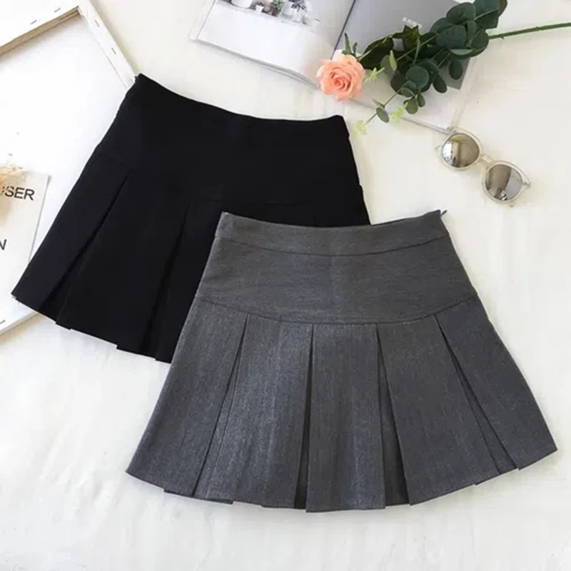 Y2K Fashion High Waist Pleated Mini Skirt in Grey - Summer Black Suit Skirt