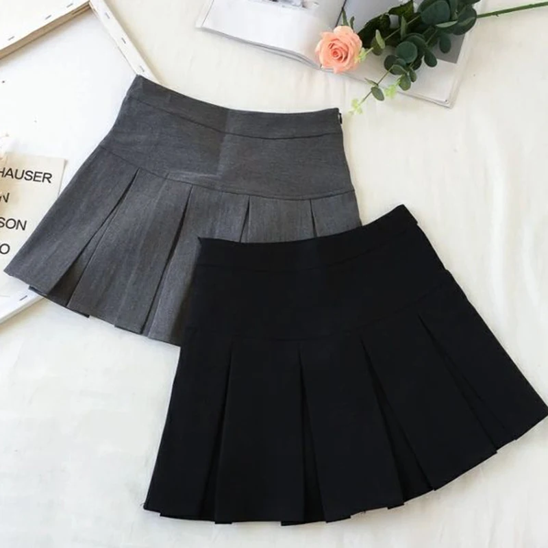 Y2K Fashion High Waist Pleated Mini Skirt in Grey - Summer Black Suit Skirt