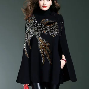 Y2K Fashion Knitted Bat Cape Jacket - Stylish Loose Sweater Poncho