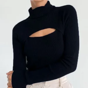 Y2K Fashion Long Sleeve Cropped T-Shirt - Sexy O Neck Hollow Out Top