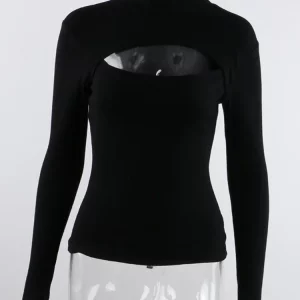 Y2K Fashion Long Sleeve Cropped T-Shirt - Sexy O Neck Hollow Out Top