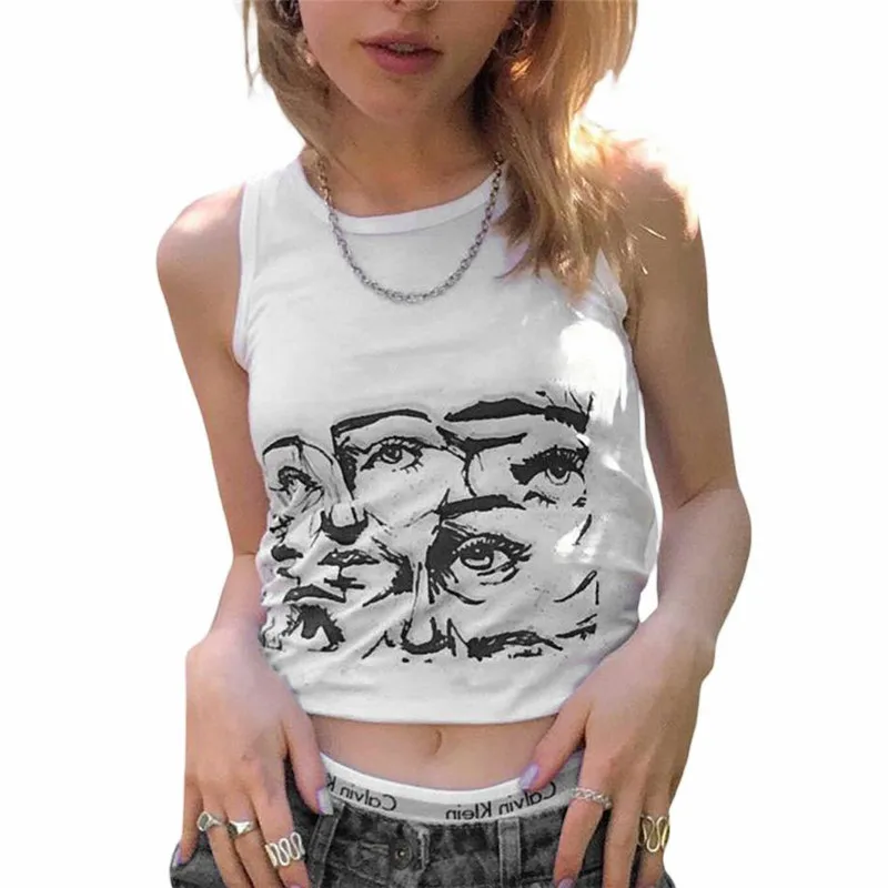 Y2K Fashion Portrait Tank Top - Vintage Sleeveless Graphic Tee