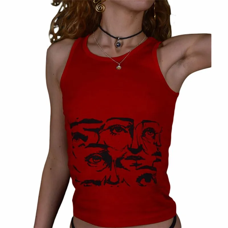 Y2K Fashion Portrait Tank Top - Vintage Sleeveless Graphic Tee