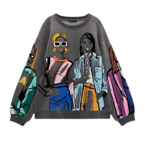 Y2K Fashion Print Sweatshirt - Trendy Loose Pullover for Women