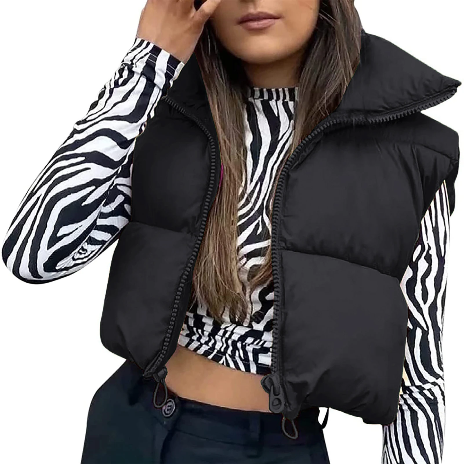 Y2K Fashion Puffer Button Down Vest - Women's Sleeveless Crop Top