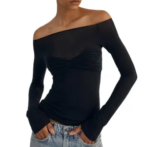 Y2K Fashion Sexy Crop Top: Long Sleeve Turtleneck Cross Warp Slim Fit Shirt