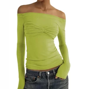 Y2K Fashion Sexy Crop Top: Long Sleeve Turtleneck Cross Warp Slim Fit Shirt