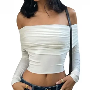 Y2K Fashion Sexy Crop Top: Long Sleeve Turtleneck Cross Warp Slim Fit Shirt