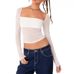 Y2K Fashion Sexy Crop Top: Long Sleeve Turtleneck Cross Warp Slim Fit Shirt