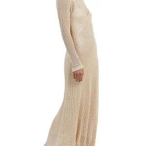 Y2K Fashion Sexy See-Through Halter Knitted Long Sleeve Dress - Solid Color Vacation Crochet Hollow