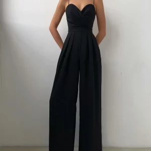 Y2K Fashion Spaghetti Strap V-Neck Jumpsuit - Sleeveless Wide Leg Romper