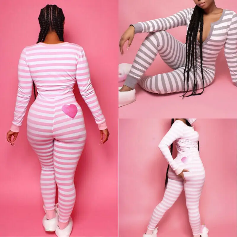 Y2K Fashion Striped Bodycon Romper - Long Sleeve V Neck Party Jumpsuit