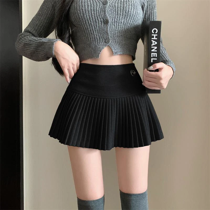 Y2K Fashion Woolen Pleated Skirt - Korean Chic High Waist A-Line Mini Skirt