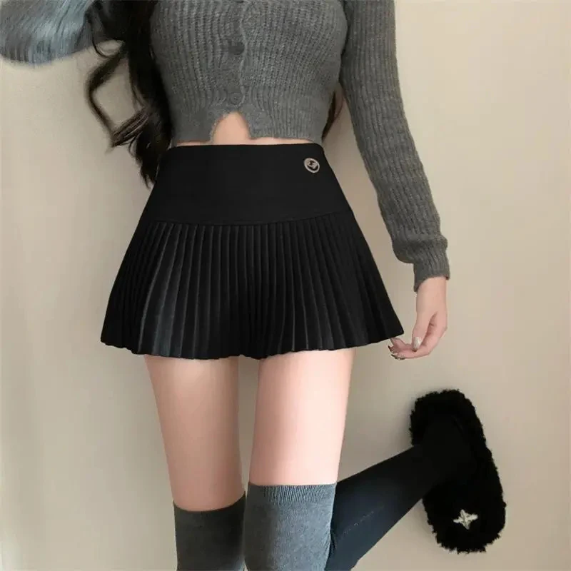 Y2K Fashion Woolen Pleated Skirt - Korean Chic High Waist A-Line Mini Skirt