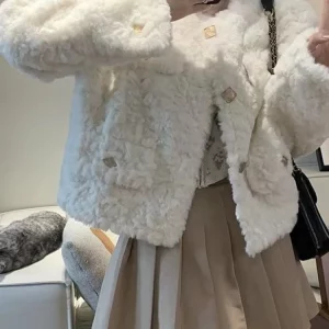 Y2K Faux Lamb Fur Jacket - Sweet Fluffy Winter Coat