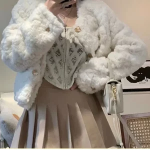 Y2K Faux Lamb Fur Jacket - Sweet Fluffy Winter Coat