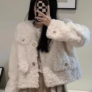 Y2K Faux Lamb Fur Jacket - Sweet Fluffy Winter Coat