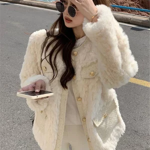 Y2K Faux Lamb Wool Patchwork Fur Jacket - Sweet & Fluffy Coat