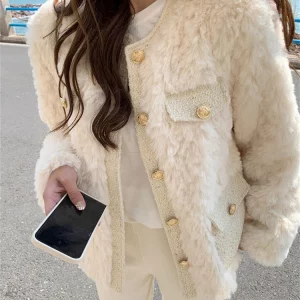 Y2K Faux Lamb Wool Patchwork Fur Jacket - Sweet & Fluffy Coat