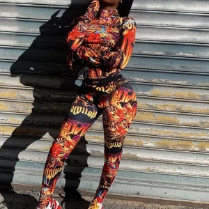 Y2K Flame Print Long Sleeve Crop Tee - Sexy Club Streetwear