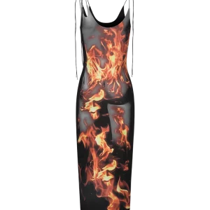 Y2K Flame Print Sleeveless Maxi Dress - Sexy Summer Party Outfit