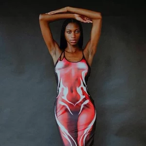 Y2K Flame Print Split Hem Camisole Dress