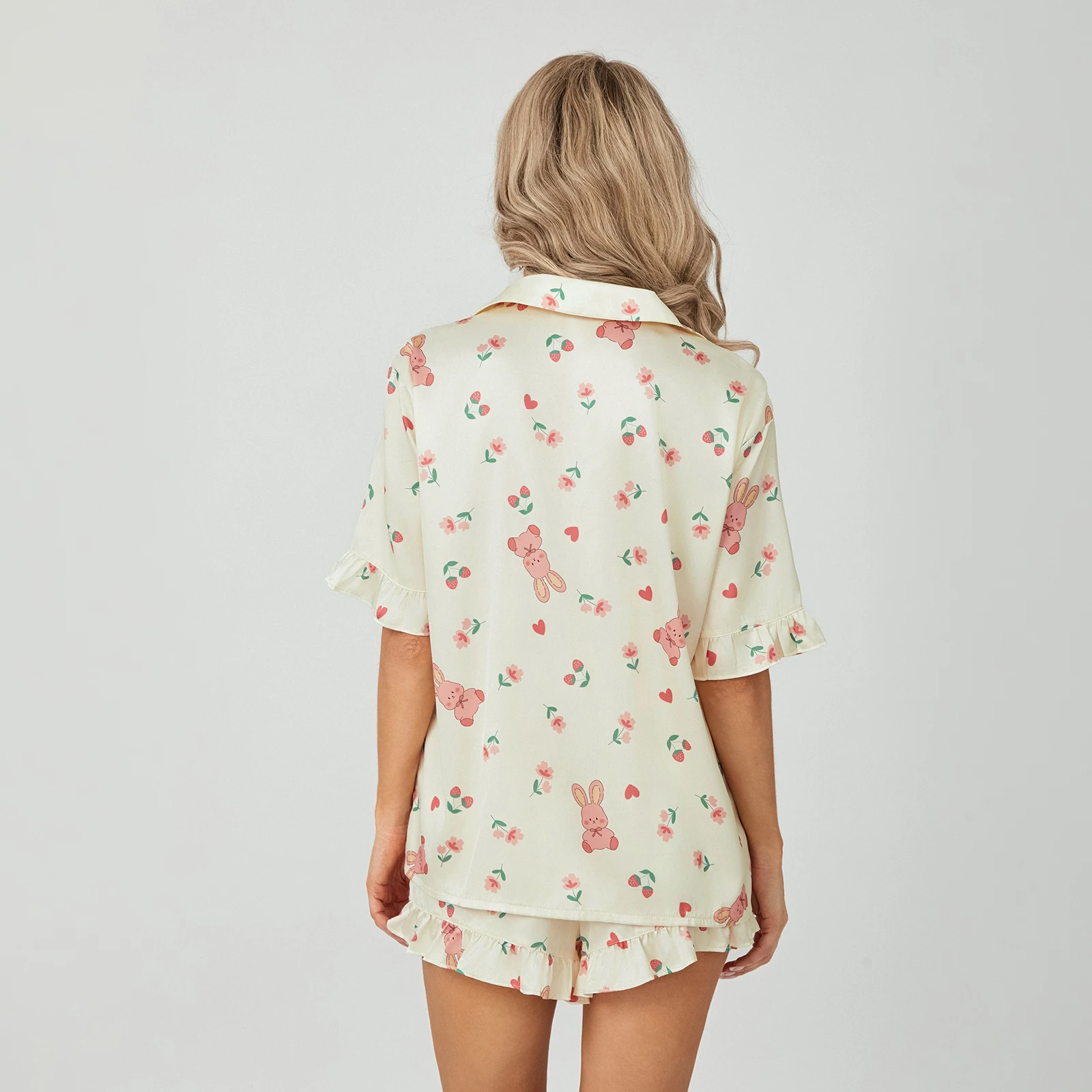 Y2K Floral Bunny Print 2-Piece Pajama Set - Summer Shorts & Top