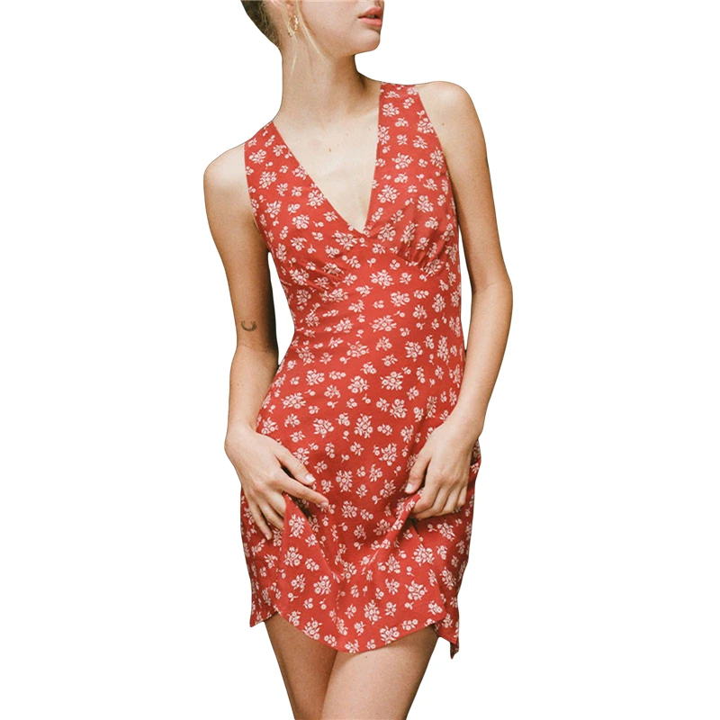 Y2K Floral Deep V-Neck Mini Dress - Grunge Fairy Aesthetic Clubwear