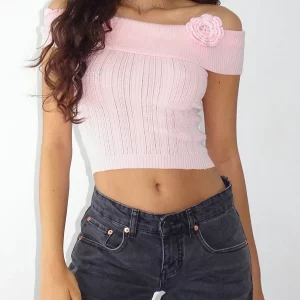 Y2K Floral Knit Crop Top - Off Shoulder Streetwear