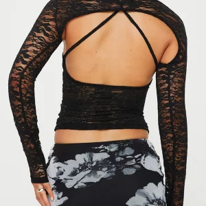 Y2K Floral Lace Cami Top Set with Cross Back Detail & Long Sleeve Shrug