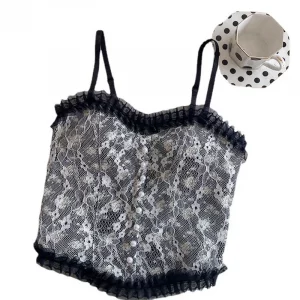 Y2K Floral Lace Camisole: Sexy Backless Tube Top for Women