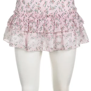 Y2K Floral Lace Mini Skirt - Coquette Aesthetic Pink Lolita Fairycore