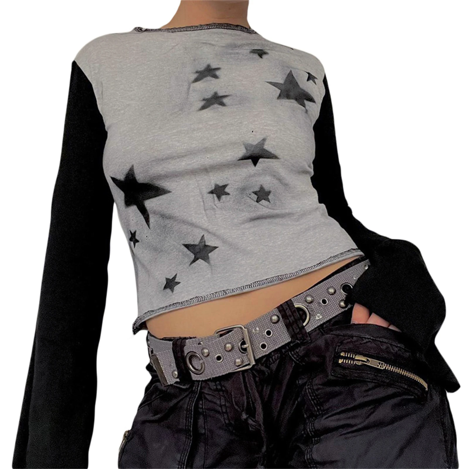 Y2K Floral Long Sleeve Crop Top - Aesthetic Harajuku T-Shirt for Women