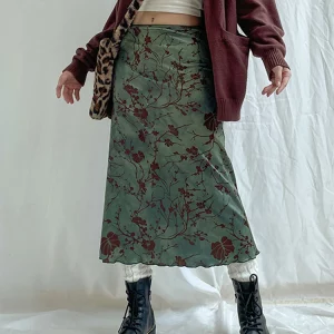 Y2K Floral Midi Skirts - Grunge Fairycore Vintage Pleated Bottoms