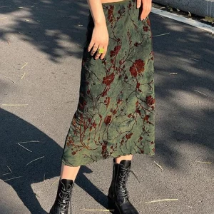 Y2K Floral Midi Skirts - Grunge Fairycore Vintage Pleated Bottoms