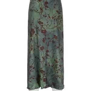 Y2K Floral Midi Skirts - Grunge Fairycore Vintage Pleated Bottoms