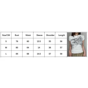 Y2K Floral Print Graphic Tee - Grunge O-Neck Crop Top - Slim Fit Casual T-Shirt