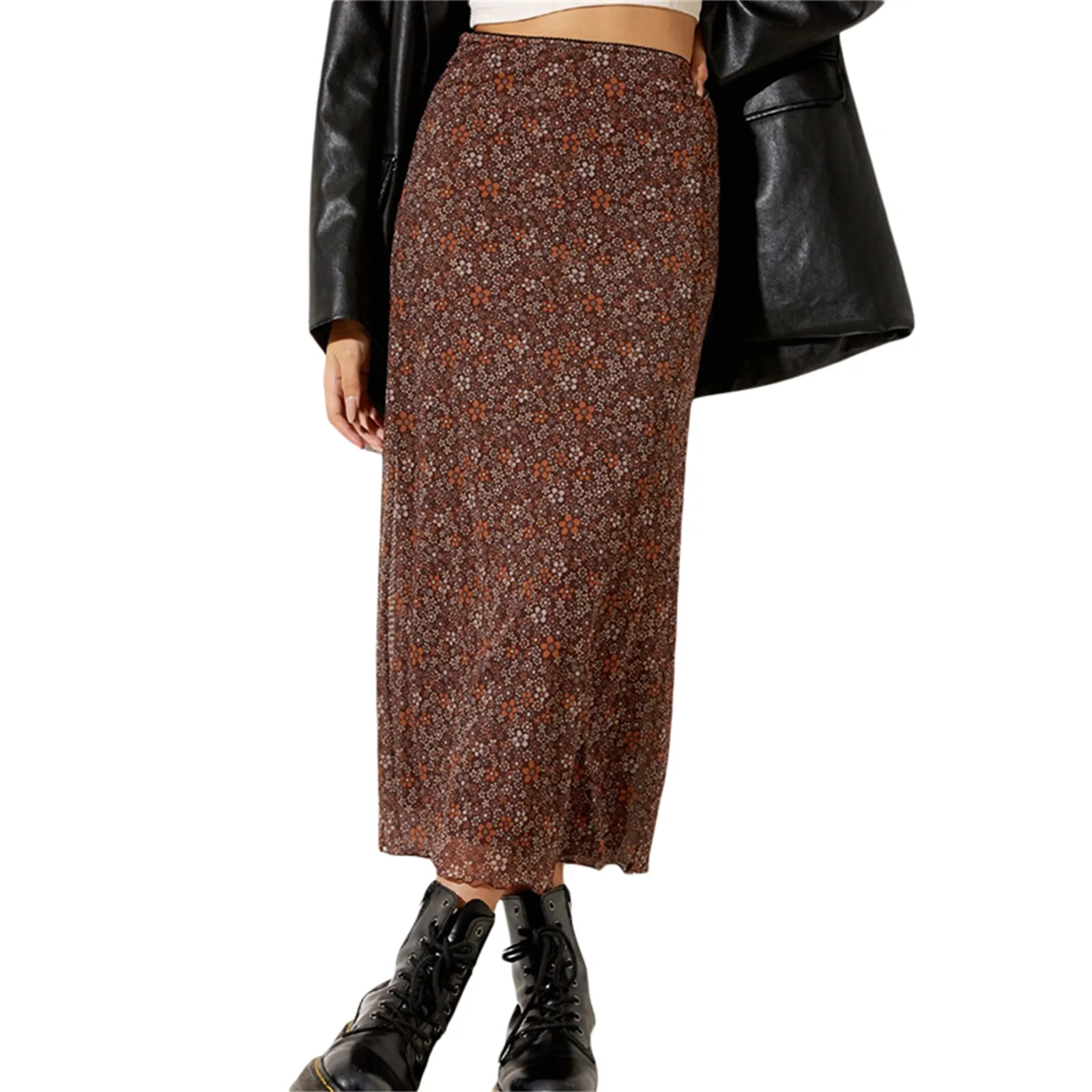 Y2K Floral Print High Waist Long Skirt - Street Style Casual Elegant Bottoms