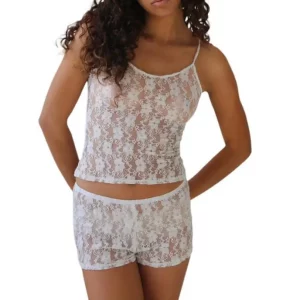 Y2k Floral Print Lace Trim Two-Piece Outfit Set - Crop Top Cami & High Waist Shorts