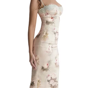 Y2K Floral Print Satin Spaghetti Strap Backless Dress - Party & Beach Style