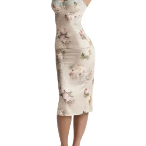 Y2K Floral Print Satin Spaghetti Strap Backless Dress - Party & Beach Style