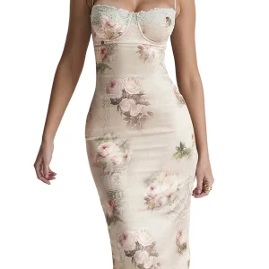 Y2K Floral Print Satin Spaghetti Strap Backless Dress - Party & Beach Style