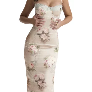 Y2K Floral Print Satin Spaghetti Strap Backless Dress - Party & Beach Style