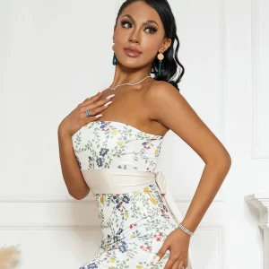 Y2K Floral Print Strapless Bodycon Mini Dress - Summer Clubwear