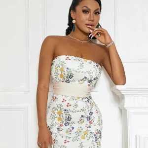 Y2K Floral Print Strapless Bodycon Mini Dress - Summer Clubwear