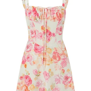 Y2K Floral Print Tie-Up Sleeveless Bodycon Corset Dress - Backless Clubwear