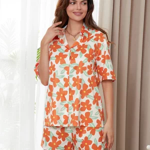 Y2K Floral Print Two-Piece Shorts Set - Women's Grunge Beach Loungewear