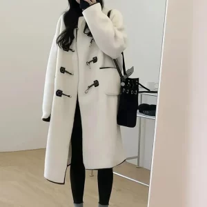 Y2K Fluffy Faux Rabbit Fur Coat with Long Horn Button