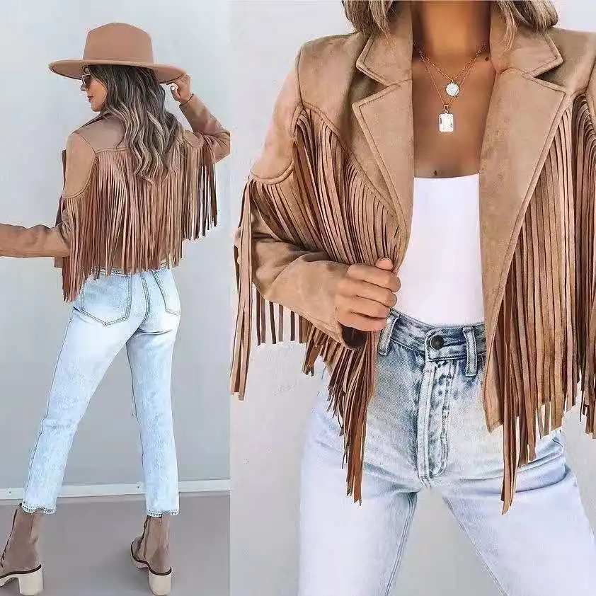 Y2k Fringed Tassel Cardigan Crop Top - E-girl Biker Jacket - Vintage Streetwear Coat