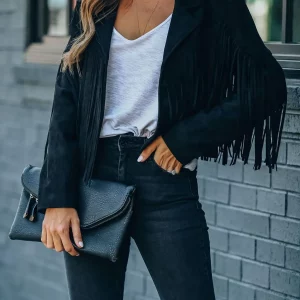 Y2k Fringed Tassel Cardigan Crop Top - E-girl Biker Jacket - Vintage Streetwear Coat